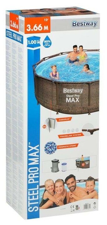 Bestway Каркасный бассейн 56709 Bestway Steel Pro Max - Rattan 366*100 см, фильтр-насос, лестница 56709