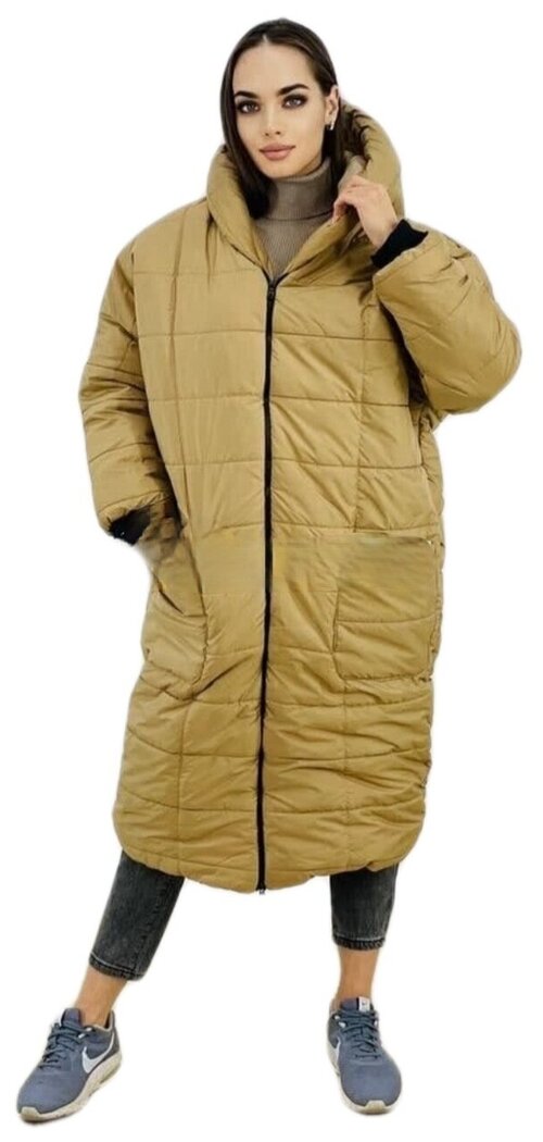 куртка  зимняя, удлиненная, оверсайз, размер L, бежевый