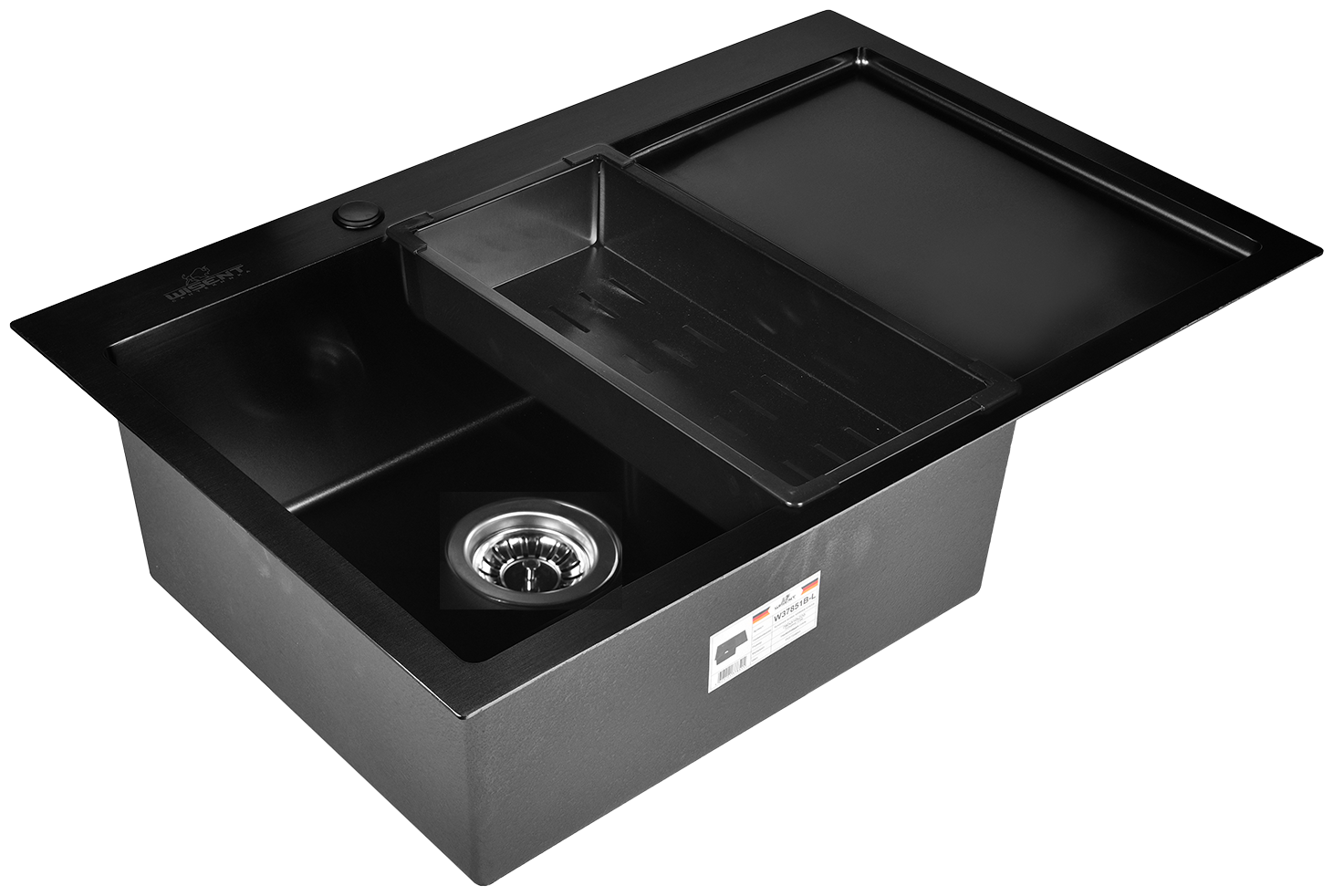 Комплект мойка для кухни из нержавеющей стали с PVD покрытием с раздвижной решеткой WISENT W37851B-L (78х51см)