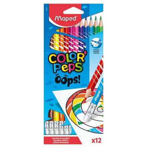 Maped Карандаши цветные Color'peps Oops 12 цветов c ластиком (832812), 12 шт. карандаши цветные c ластиком 12 цветов 2 шт