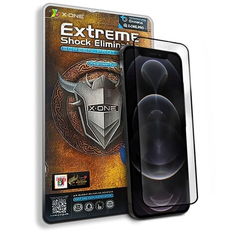 Защитная противоударная бронепленка с черной рамкой для iPhone 12/12 Pro X-ONE Extreme Shock Eliminator Coverage 3-го поколения на весь экран