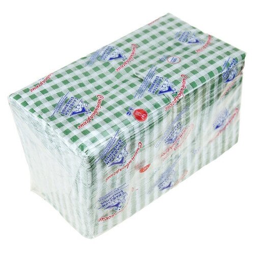 Салфетки бумажные 24х24см «Сыктывкарские», 1 слойные, 400 штук в упаковке, сырье - 100% целлюлоза, шотландтка зеленый, насыщенный, в мягкой упаковке (Россия)