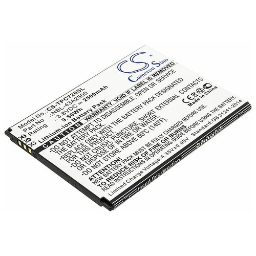 Аккумулятор CameronSino CS-TPC720SL для смартфона TP-LINK Neffos C7s (NBL-43A2500) 2500mah new original nbl 38a2250 battery for tp link neffos x1 tp902a tp902c mobile phone