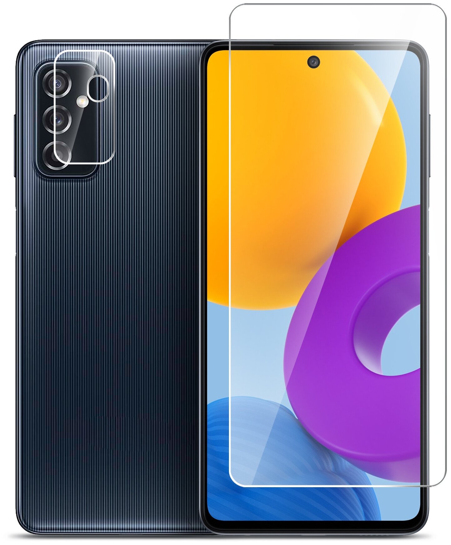 Защитное стекло на Samsung Galaxy M52 (Самсунг Галакси М52 ) Гибридное - пленка + стекловолокно прозрачное на Экран и Камеру Hybrid Glass Brozo