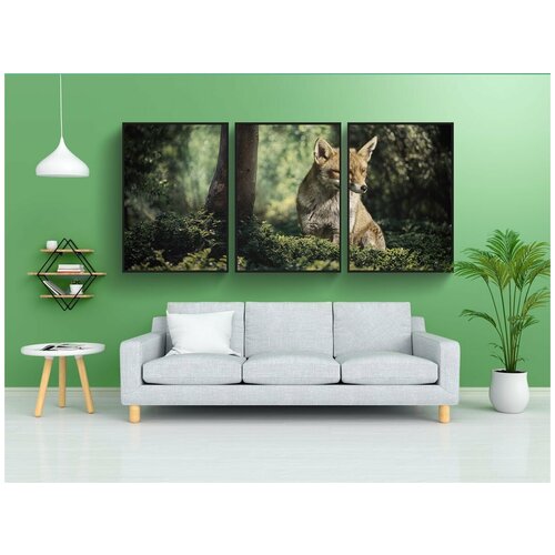 фото Набор модулных постеров для интерьера "лиса, лес, дикое животное" 60x90 см. в тубусе, без рамки lotsprints