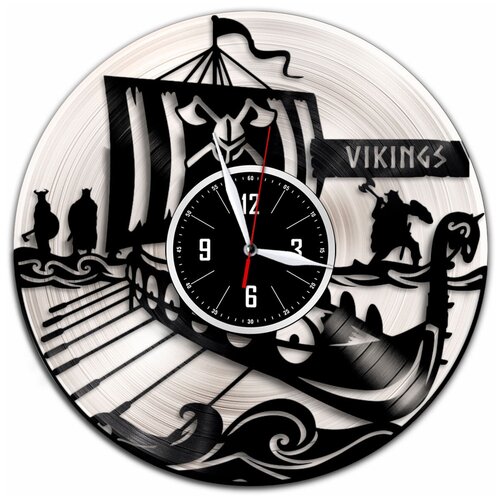 Викинги - настенные часы из виниловой пластинки (с серебряной подложкой)