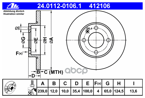 Диск Торм. Vw/Audi 80 1.1-2.0l Golf/Jetta/Passat Ate арт. 24.0112-0106.1