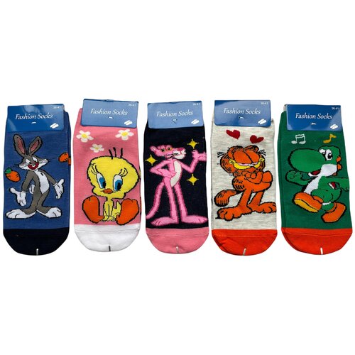 фото Носки женские fashion socks укороченные спанч боб, хлопковые, размер 36-41, 5 пар