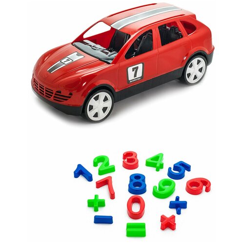 фото Игрушки для песочницы для снега игрушка детский автомобиль (кроссовер) красный + песочный набор арифметика karolina toys