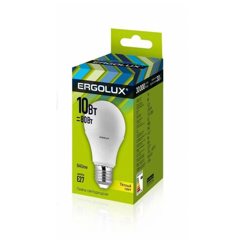 фото Лампа светодиодная ergolux led-a60-10w-e27-3k,лон 10вт,e27,3000k 12148 2 штуки