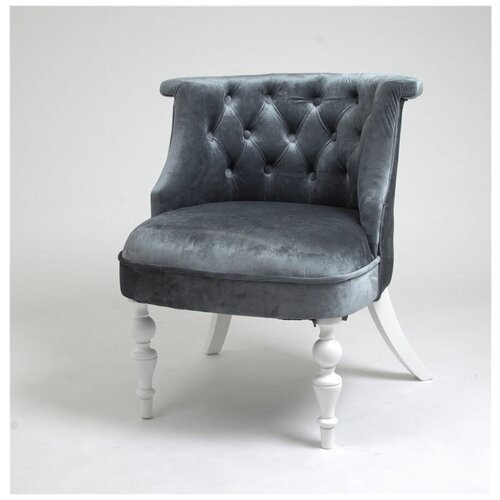 Деревянное кресло Бархат серо-голубое с белыми ножками