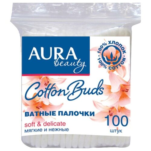 Ватные палочки AURA, 100шт, в полиэтиленовой упаковке: 6439/6360/7088 штр: 4607068620773 ватные палочки aura beauty 400 шт