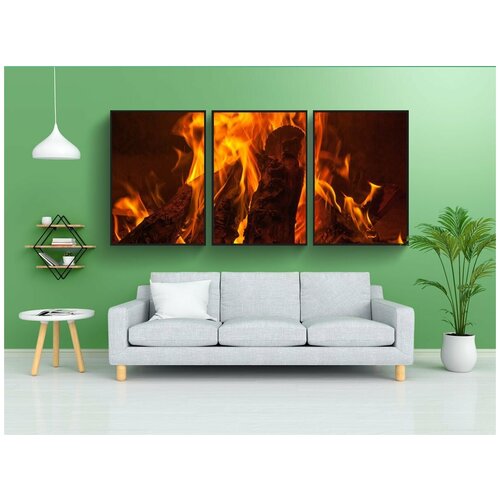 фото Набор модулных постеров для интерьера "огонь, камин, напиток" 60x90 см. в тубусе, без рамки lotsprints
