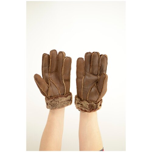 фото Перчатки зимние мужские замшевые на натуральном меху теплые цвет коричневый размер l марки happy gloves