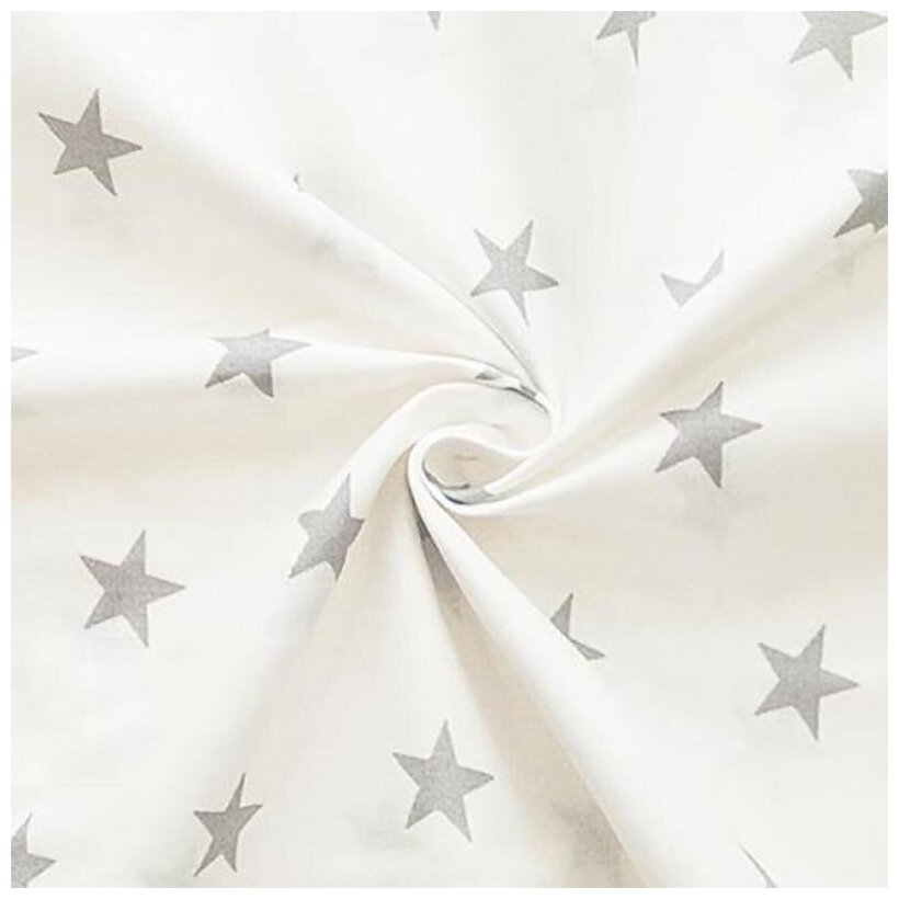Ткань для шитья Бязь 100% хлопок, Звезды серые на белом, 1,5х3 м