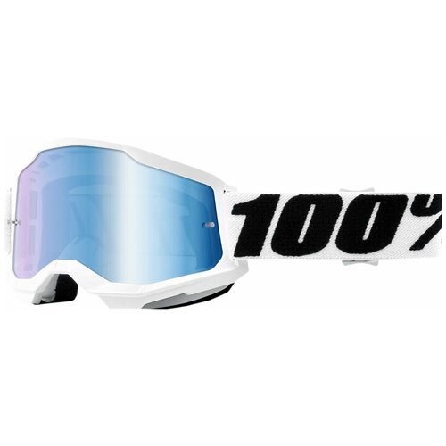 Кроссовые очки, маска 100% Strata 2 Goggle Everest, белые, с синим зеркальным стеклом.