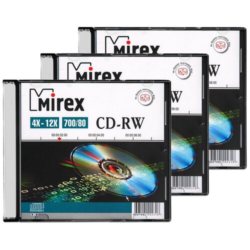 перезаписываемый диск cd rw mirex 700mb 12x slim box 1 шт Перезаписываемый диск CD-RW Mirex 700Mb 12x slim box, упаковка 3 шт.