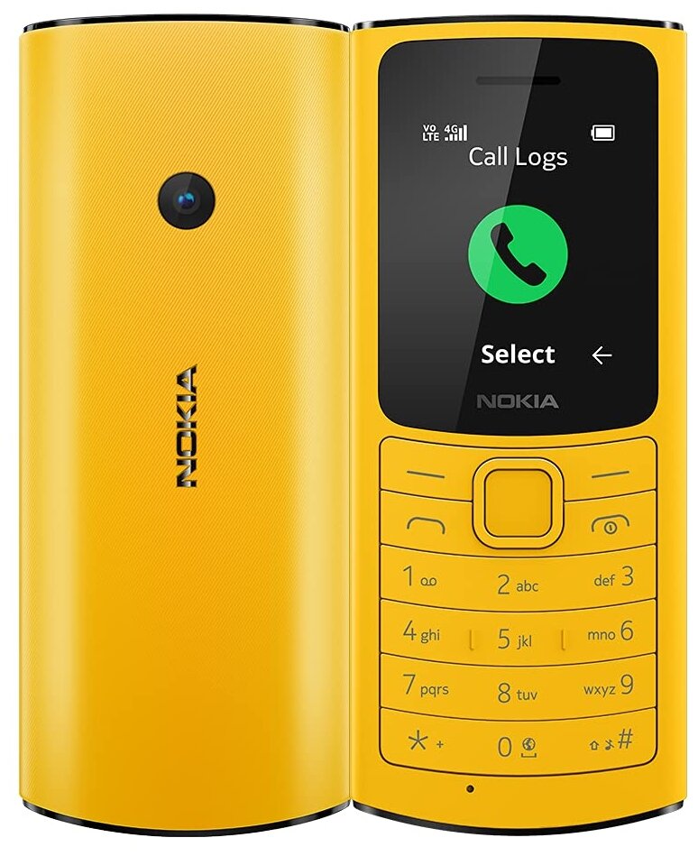 Мобильный телефон Nokia 110 4G DS 0.048 желтый моноблок 3G 4G 2Sim 1.8 240x320 Series 30+ 0.3Mpix GSM900/1800 MP3 FM microSD max32Gb