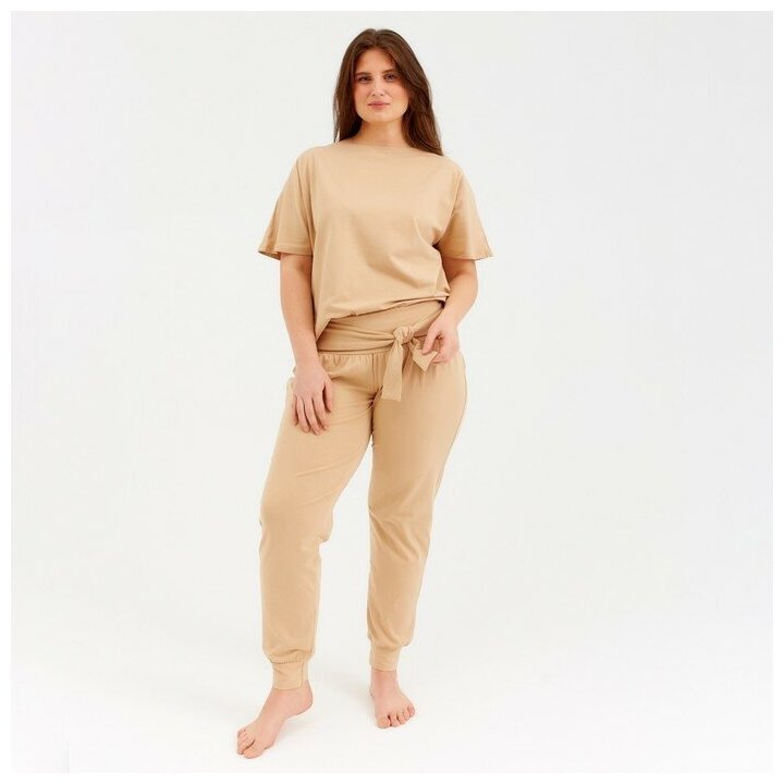 Комплект женский (футболка, брюки) MINAKU: Home comfort цвет бежевый, р-р 60 7136178 - фотография № 9