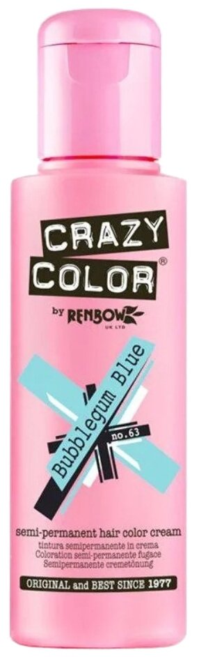 Crazy Color Краситель прямого действия Semi-Permanent Hair Color Cream, 63 bubblegum blue, 100 мл