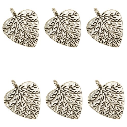 фото Набор подвесок, лист, размер 24х20х1 мм, материал: сплав олова с покрытием "старинное серебро", 6 шт. kaboshon