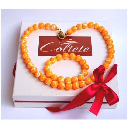 Комплект бижутерии Coliete, размер браслета 16 см, размер колье/цепочки 50 см, оранжевый