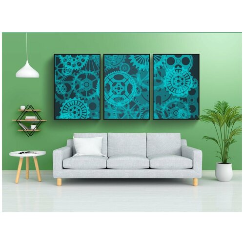 фото Набор модулных постеров для интерьера "шестерни, машина, инженерное дело" 60x90 см. в тубусе, без рамки lotsprints