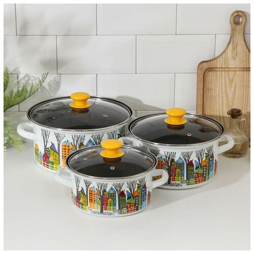 Набор кастрюль Домики-1-Экстра 3 предмета 23 л 3 л 4 л крышки индукция 5774₽