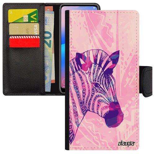 фото Необычный чехол книжка на смартфон // galaxy a40 // "зебра" лошадь дизайн, utaupia, розовый