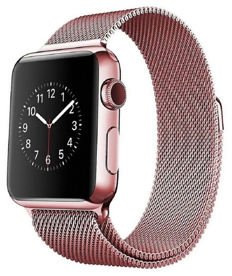 Металлический ремешок "миланская петля" для Apple Watch Series 1-8 и Ultra - 42/44/45/49 мм (эпл вотч), розовый пудровый