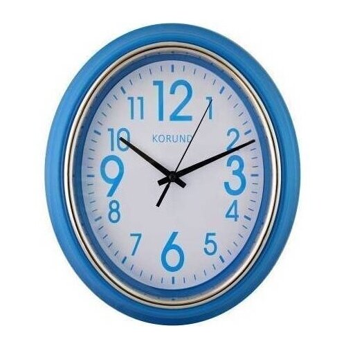 Часы настенные кварцевые овальные KORUND KJ749 для детской спальни кухни с плавным ходом арабскими цифрами, ширина 22.5 см высота 27 см