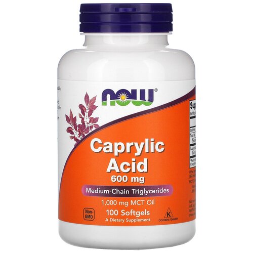 Капсулы NOW Caprylic Acid 600 мг, 190 г, 100 шт.