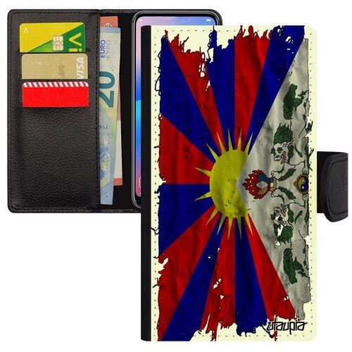 фото Необычный чехол книжка для телефона // xiaomi redmi note 6 pro // "флаг тибета на ткани" страна патриот, utaupia, белый