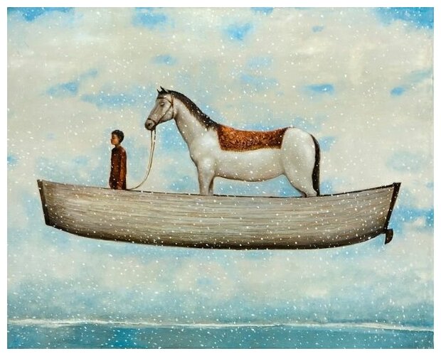 Постер на холсте Мальчик и лошадь в лодке 37см. x 30см.