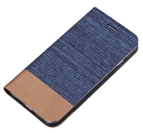 Чехол-книжка MyPads для Alcatel 1 5033D водоотталкивающий с мульти-подставкой на жесткой металлической основе синий из настоящей джинсы