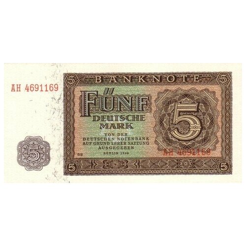 Германия (ГДР) 5 марок 1948 г. UNC клуб нумизмат банкнота 20 марок гдр 1948 года наклейка на банкноте третьего рейха