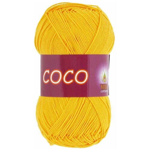 Пряжа хлопковая Vita Cotton Coco (Вита Коко) - 10 мотков, 3863 желтый, 100% мерсеризованный хлопок 240м/50г