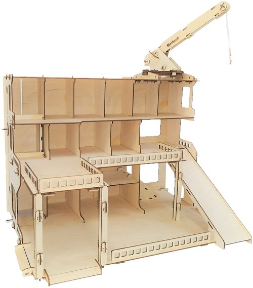 Деревянная Мега Парковка (4 этажа, лифт, кран, вертолётная площадка) - конструктор для машинок