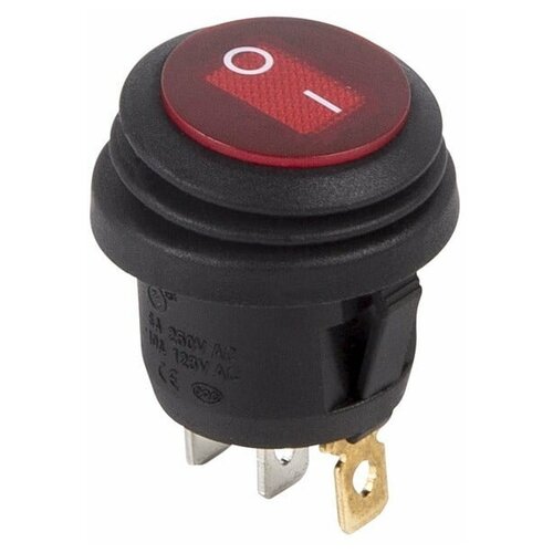 Выключатель клавишный круглый 250V 6А (3с) ON-OFF красный с подсветкой Влагозащита Rexant, 50шт