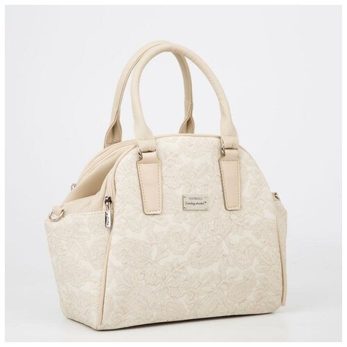 фото Саквояж, 3 отдела на молниях, длинный ремень, цвет бежевый золотой дождь