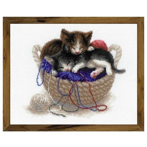 фото Набор для вышивания крестом риолис "котята в корзине", 30х24 см, арт. 1724