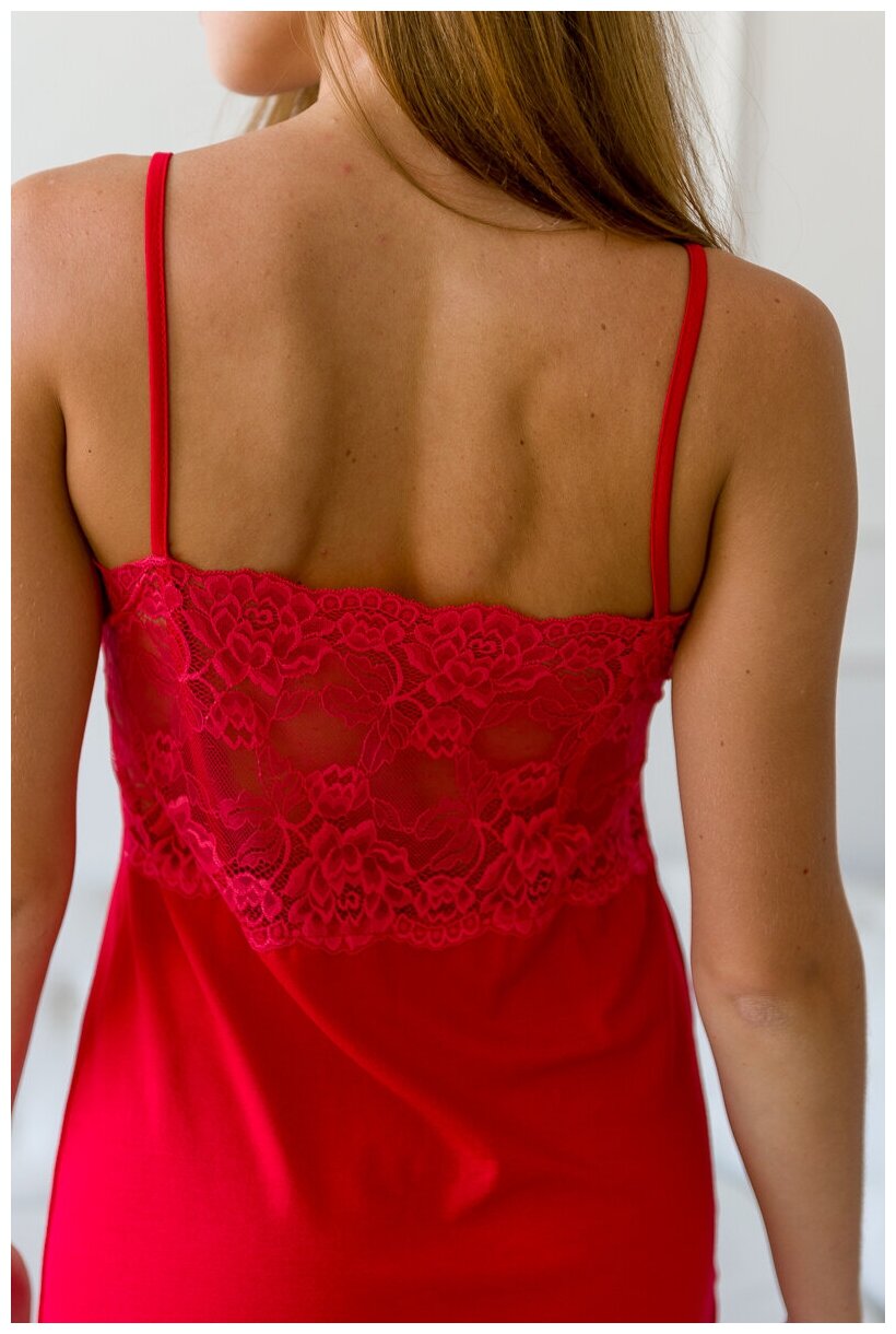 Ночная сорочка, платье домашнее, платье с кружевом "Селин" Амадэль, красный - фотография № 4