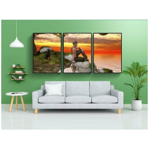 фото Набор модулных постеров для интерьера "фантазия, человек, собака" 60x90 см. в тубусе, без рамки lotsprints