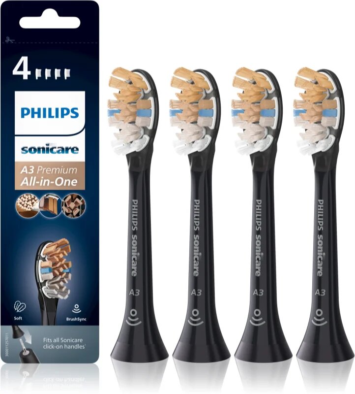 Насадка для зубной щетки Philips Sonicare A3 Premium All-in-One HX9094/11, черная, 4шт.