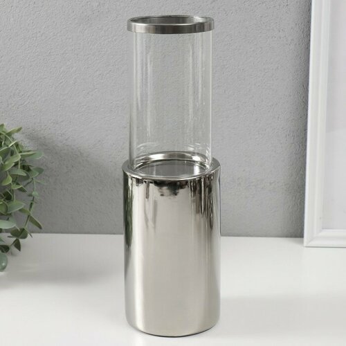 SUI Подсвечник керамика стекло на 1 свечу Хром d75 см серебро 92х92х295 см 1875₽