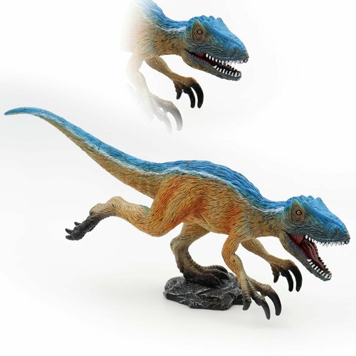 Фигурка животного Zateyo динозавр Велоцираптор пернатый, игрушка детская коллекционная, декоративная 23х7.5х12 см