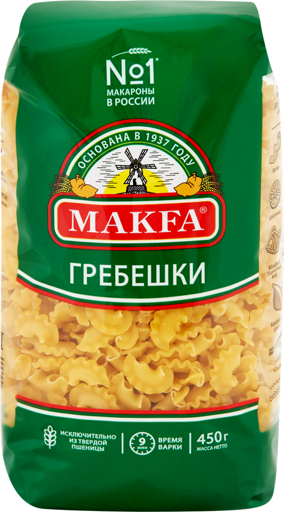 Макароны MAKFA Петушиные гребешки высший сорт, 450г