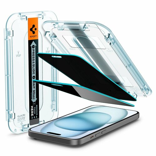Защитное стекло SPIGEN для iPhone 15 - Glass tR EZ Fit (Privacy) Прозрачный 2 шт AGL06905