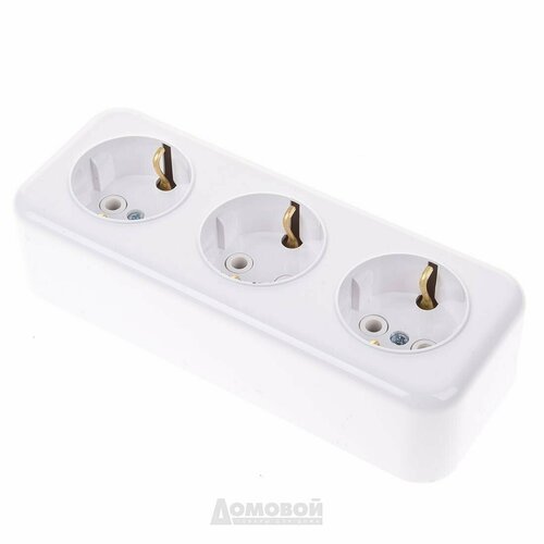 Розетка тройная Электрик, 16А, подводка 3-ая РА16-243 АБС белая, Электик