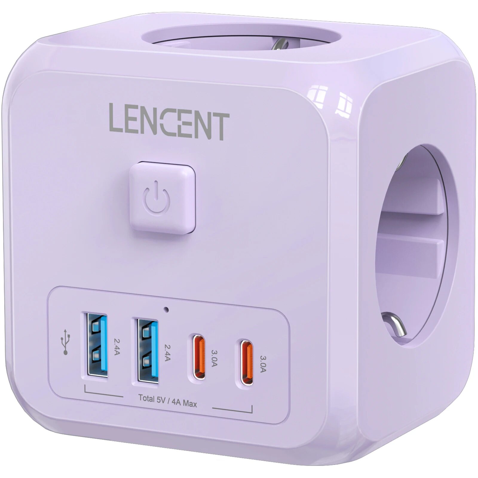 LENCENT PA037EU-2A2C Удлинитель с розетками и USB, Purple 3AC 2U 2C, Вилка европейского стандарта